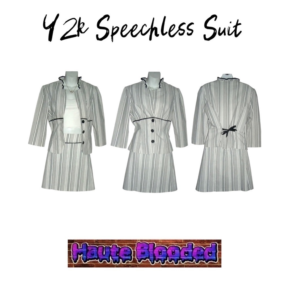 y2k Speechless Suit Striped Clueless Style Academia Office Work Blazer Skirt 13